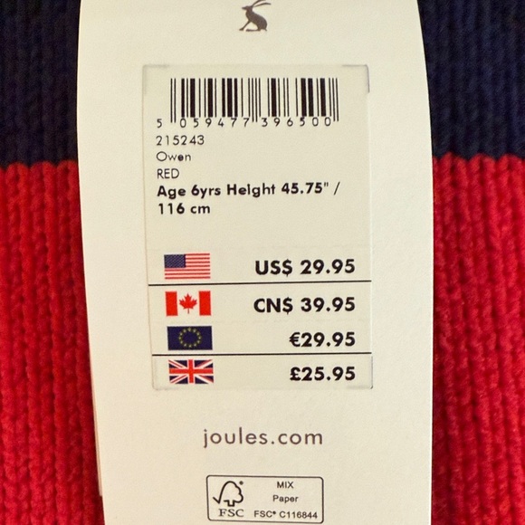 Joules NWT Boys 6T Striped Crewneck Sweater - Navy and Red - Picture 3 of 5